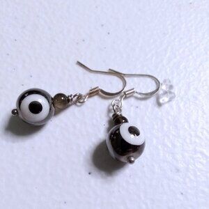 Dark Gray Evil Eye Beaded Dangle Earrings! Protective Charm Meets Modern Chic